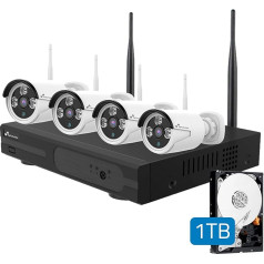Nivian 2K WiFi Security Camera Kit with 8 Channel Recorder and 4 Waterproof IP66 Outdoor Cameras, 1TB Hard Drive Included, Night Vision, App Notifications