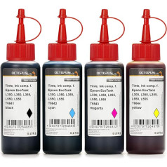 Octopus 4 x 100 ml ink printer ink compatible with Epson 104 EcoTank ET-2710, ET-2711, ET-4700 CMYK printer, refill ink (not OEM)