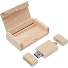 Maple Wood Box USB C Flash Drive 16 GB 1 Piece, OTG USB C Pen Drive, USB 2.0 and USB C Flash Drive, Type C Memory Stick for USB A + USB C Android Smartphone