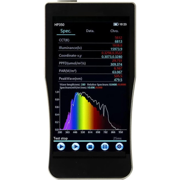 Spektrometer, Wellenlängen-Farbwiedergabeindex-Tester, Handspektrumanalysator, IPS-Touchscreen, Messung von Wellenlänge, Spektrum, Farbkoordinaten, Farbtemperatur, Bestrahlung, Farbindex