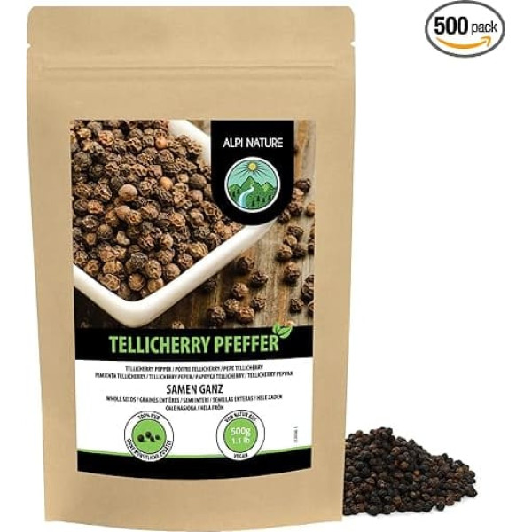 Alpi Nature Tellicherry Pepper, 500 g, Black Pepper, Telicherry, Peppercorns Whole