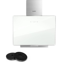 COMFEE A+ Cooker Hood 60 cm CHK 3.6J64A1W Tempered Glass and Stainless Steel Wall Hood with Touch Screen, LED and Recirculation and Duct System Wall Mounted Cooker Hood White