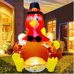 6ft Inflatable Turkey Decoration with 7 Built in LEDs Inflatable Outdoor Lawn Yard Thanksgiving Decorations for Autumn Harvest Holiday