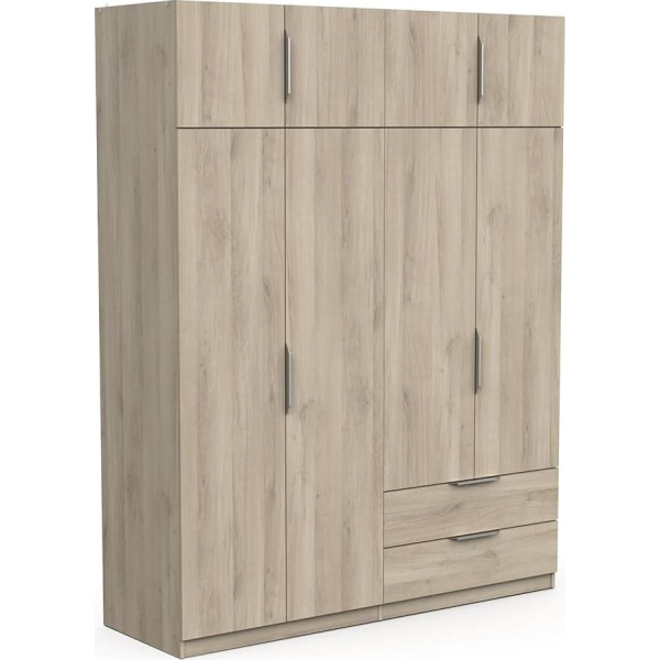 Demeyere Wardrobe with Modern Clothes Rail, 8 Doors, 5 Shelves, 2 Drawers - Kronberg Oak Colour - 157.3 x 51.1 x 203 cm, Grey Handles