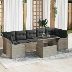 Modulares Gartensofa Set Hellgrau Garten Sofa Set 8-teilig Hellgrau Poly Rattan mit Kissen Gartenmöbel mit Polyesterkissen Rattan Sofa für Terrasse Outdoor Sofagarnitur 8 Stück