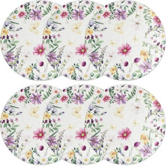 Rundes Tischset und Wiederverwendbar 6 Stück aus Gewaschenem Leinen mit Charmantem Blumenmuster für Elegante Tischdekoration