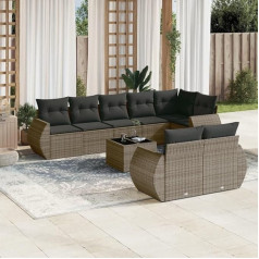 9-TLG. Garten-Sofagarnitur mit Kissen Grau Poly Rattan, Gartenmöbel Poly Rattan, Garten Sofa Set 9-TLG. Sofagarnitur mit Kissen Grau