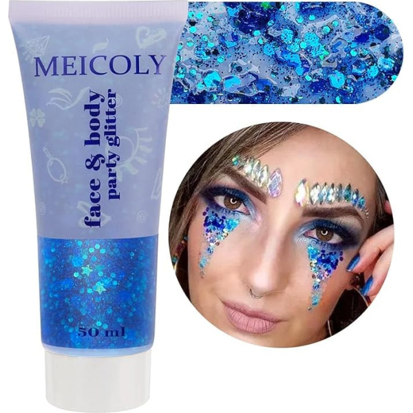 MEICOLY Body Chunky Glitter Mermaid Sequins Liquid Eyeshadow Holographic Glitter Gel Face Body Lip Hair Nail Festival Makeup Long Lasting Sparkling 50g 01
