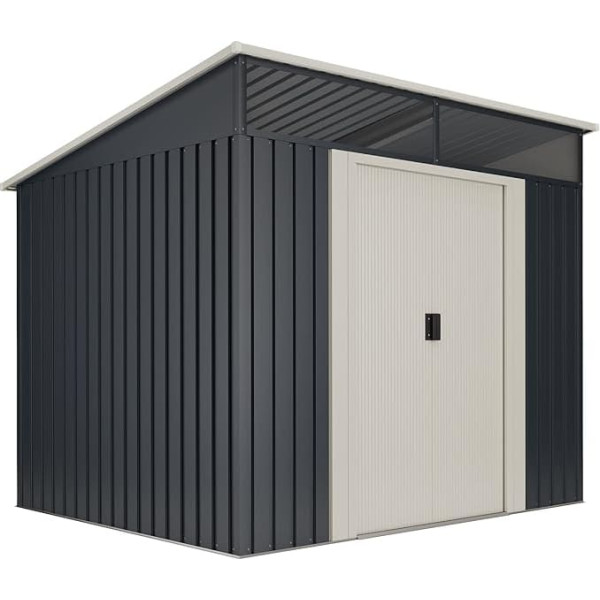 Wasabi - Metal Garden Shed 4.6 m2 Strong - 238 x 193 x 203 cm - Skylight - Double Sliding Door - Anthracite Grey - XL Tool Shed - Outdoor Weatherproof