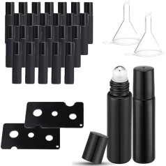 10ml Matte Black Refillable Glass Cosmetic Roller Bottles, 24 Pack Essential Oil Roller Bottles with Stainless Steel Roller Balls, 2 Openers, 2 Funnels, Caps, for Travel, Perfume and Lip Gloss