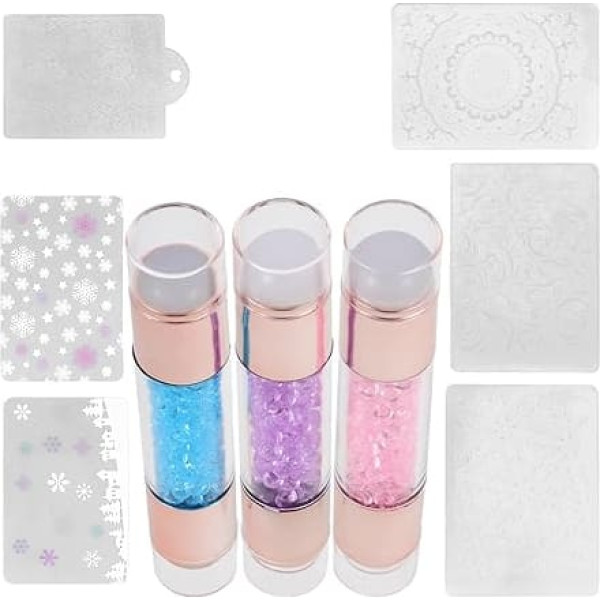 3 Stück Silikon Nagelstempel Doppelkopf mit Schaber Maniküre Stamping Werkzeug für Nageldesign und Anfänger Geeignet für Nagelarten Zufällige Farbe
