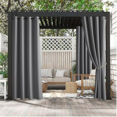 PONY DANCE Outdoor Curtain Weatherproof with Eyelets, Set of 2, H 213 x W 132 cm, Outdoor Curtains for Gazebo, Privacy Screen & Sun Protection, Balcony Curtain, Waterproof Outdoor Curtains, Grey