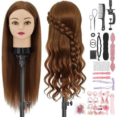 Training Head 24 Inches - 80% Real Hair Practice Head for Hairdresser, Hairdressing Head Real Hair, Styling Mannequin Head Training Head Hair Head for Practicing, Doll Hair with Table Clamp