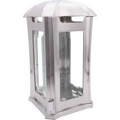 Grave Lantern Stainless Steel Rounded Modern with Faceted Glass Panels 24 cm