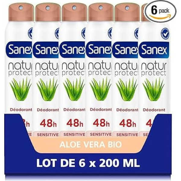 SANEX - Natur Protect Aloe Vera Organic Deodorant Spray for Sensitive Skin 48 Hours 200 ml - Protects 48 Hours from Odours - Dermatologically Tested - Contains No Alcohol*