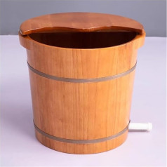 Solid Oak Foot Bath with Lid and Drain Valve and Universal Wheels, High-Quality Foot Bath for Home, Spas and Hotels, Robust Wooden Pedicure Bath (40 x 38 cm)