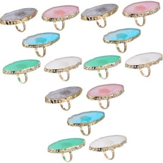 Healeved Nail Ring Palette Nail Care Products Colour Mixing Pigment Plate Rings Manicure Nail Palette Nail Art Tool Agate Cosmetic Display Board Marble Tray Pack of 15