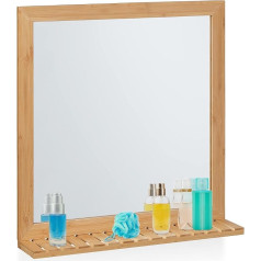 Relaxdays Wall Mirror with Shelf, Bamboo Frame, HBT 61.5 x 60 x 12 cm, Hanging Mirror for Bathroom, Wardrobe & Guest Toilet, Natural