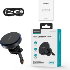 Magnētiskais turētājs ar 15 W induktīvo lādētāju priekšējā stikla režģim - melns