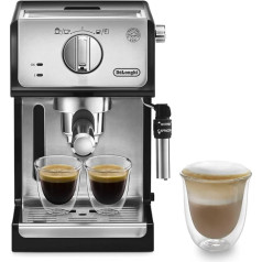 De'Longhi ECP 35.31 Espresso Filter Machine / Filter Holder with Aluminium Finish / Milk Foam Nozzle / Filter Insert for 1 or 2 Espresso Cups / Also Suitable for Pods / Black and Silver