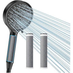 Cobbe Shower Head with Filter, High Pressure Hand Shower with Hose, 6 Jet Types, Shower Head, Water-Saving with 3 Carbon Shower Filters, Economy Shower Head for Hard Water, Remove 99% of Chlorine, Black