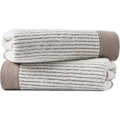 sense gnosis Beige Ribbed Striped Towels Soft Absorbent Face Towels 100% Cotton Decorative Coffee Cup Towels for Bathroom Hotel Shower 2 Pack