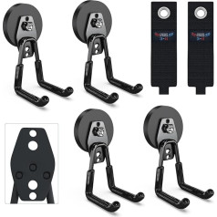 3-H Pack of 4 Heavy Magnetic Hooks 66 mm for Garage & Workshop Extra Strong Magnetic Holder with 2 Storage Straps for Broom Ladders Power Tool Hose Garden Tools Black