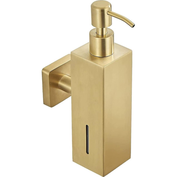 Single Soap Dispenser 250ml Bathroom Wall Mounted Shower Gel Shampoo and Conditioner Dispenser for Home Hotel Restaurant (Stainless Steel, Brushed Gold, Square)