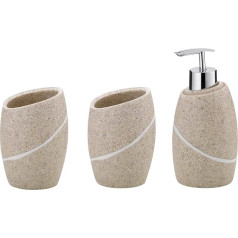 kela Talus 390230 Bathroom Set 3-Piece Polyresin Beige 2x Cups 1x Soap Dispenser 300 ml