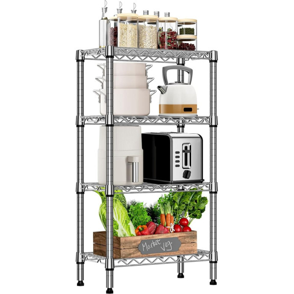 MZG 479kg Shelf 4 Tier Metal Shelving Wire Shelf Closet Organizer with PP Panel for Garage Kitchen Bathroom Laundry Chrome 30 x 55 x 100.3 cm