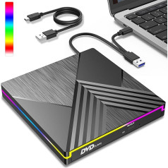 External DVD Drive, RGB CD Drive, External USB 3.0 Type-C, External CD DVD+/-RW Burner Player, External Optical Drives Drive for PC, Laptop, Desktop, MacBook, Mac OS, Win11/10/8/7/XP Linux Vista