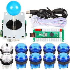 EG STARTS 1 Spieler USB LED Encoder zu PC-Spiele Blaue Aufkleber Controller + 10x LED beleuchtet Tasten für Arcade Joystick DIY Kits Teile Mame Raspberry Pi