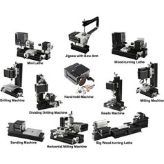 CGOLDENWALL TZ10000MG Mini DIY Machine Metal 10 in 1 Mini lathe with Bow Arm 60W 12000rpm Mini Bow-arm 10in1 Metal lathe Machine for students DIY Works best gift for Chrildren's Gift