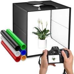 Photo Box, 40 cm 5600 K Mini Photo Studio Equipped with Soft Light Cloths, 6 Colourful Background Panels and Dimmable 120 LEDs, Foldable Portable Storage Light Tent for Product Photography