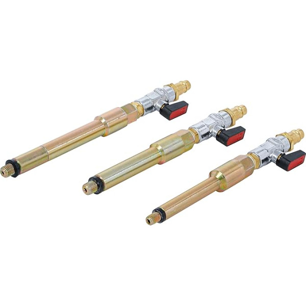 BGS 9519 Compressed Air Adaptor Set for Glow Plug Holes M8 x 1.0, M10 x 1.0, M10 x 1.25, 3-Piece Set