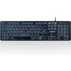 Perixx PERIBOARD-317R Wired USB Backlit Keyboard - Capital Letters - Tri-Colour Illuminated LED - Stylish Round Keycaps - DE QWERTZ Layout