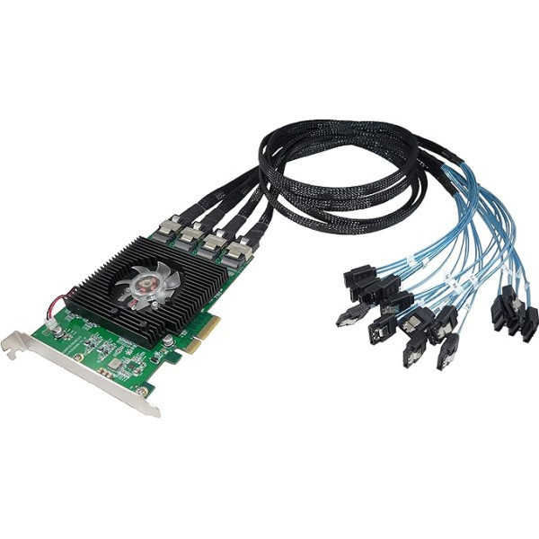 SATA PCI Express Controller Card (PCI-E - PCIe) x4-16 Ports SATA 3 (SATA III) - Chipset Marvell 88SE9215 + 4 Mini SAS to 4 SATA Ports