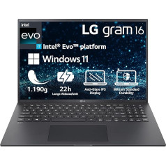 LG 2023 gram 16 Inch Notebook - 1,190 g Intel Core i7 Processor (16GB LPDDR4x RAM, 512GB SSD, 80h Battery Life, Intel Iris Xe Graphics, Win 11 Home) - Black