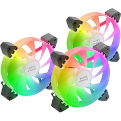 MARSGAMING MF-3A Kit 3X Ultra Quiet FDB Fan with ARGB Rainbow 360° Frameless Lighting, 3-in-1 Fan Compatibility, Dual Male + Female Connector, Black