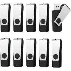 RAOYI 10Pcs 32GB Bulk USB 2.0 Flash Drives Swivel Thumb Drives Jump Drive Memory Stick Zip Drive with Led Indicator(Black)