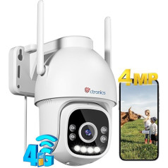 Ctronics 2.5K 4MP 3G/4G LTE Outdoor Surveillance Camera with SIM Card, PTZ IP Camera Outdoor, Person Detection, Automatic Tracking, Colour Night Vision, 2-Way Audio, TF Memory, IP66, White