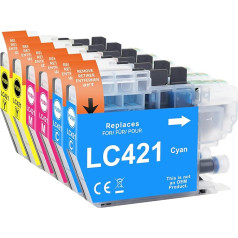 Yowell 6 x LC421 Colour Cartridges Compatible with Brother LC421 Cyan Magenta Yellow Cartridges for Brother DCP-J1050DW DCP-J1140DW MFC-J1010DW