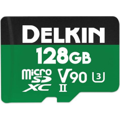 Delkin Devices 128GB UHS-II (U3/V90) Micro SD Card 300MB/s Read 250MB/s Write 8K 4K 3D HDR 360º Recording Micro SD Card 128GB with SD Adapter