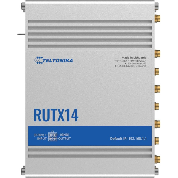 Teltonika RUTX14 Industrial 4G Router, 4G LTE Cat 12, Dual SIM, Wi-Fi 5, Advanced VPN, 5x Gigabit Ethernet Ports, Bluetooth