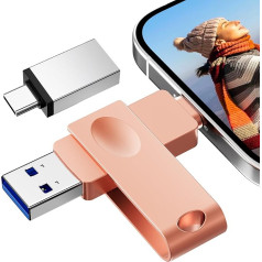 USB Stick 64 GB with Type C Adapter, 3-in-1 USB Stick for Mobile Phone Memory Stick for Photo Download, Photostick Omni Smartphone for i0S/Android/Pad/PC (Rose