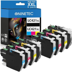 NINETEC LC421XL LC-421XLVAL Multipack Printer Cartridges Compatible with Brother LC-421XL LC421 421 XL LC421XLVAL for Brother DCP-J1050DW DCP-J1140DW DCP-J1800DW MFC-J1010DW Pack of 8