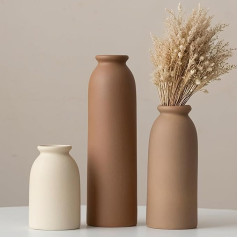 26.6 cm, Ceramic Vases Set of 3, Small Flower Vases for Decor, Orange, Yellow, White (Earth Tone L)