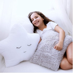 Set of 2 Decorative Pillows for Girls, Boys, Toddlers, Kids Room, Star Pillows, Fluffy White Embroidered and Furry Grey Faux Fur, Soft Plush Pillow for Girls for Kids and Teens Room