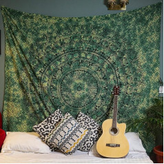 Craft Trade Mandala Green Tapestry Indian Wall Towel Tapestry Wall Hanging Boho Tapestries for Home Decoration Living Room and Bedroom - 213 x 228 cm