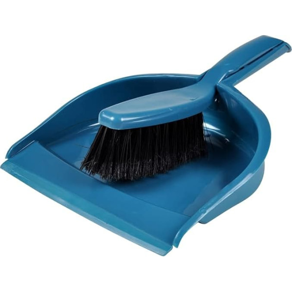 Homéa, Peacock Blue Plastic Dustpan and Broom with Rubber Rim